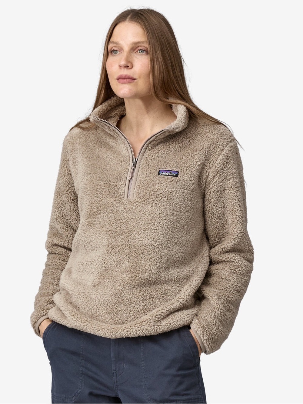 Patagonia Women’s Los Lagos 1/4 Zip Taupe Teddy Jacket Size M